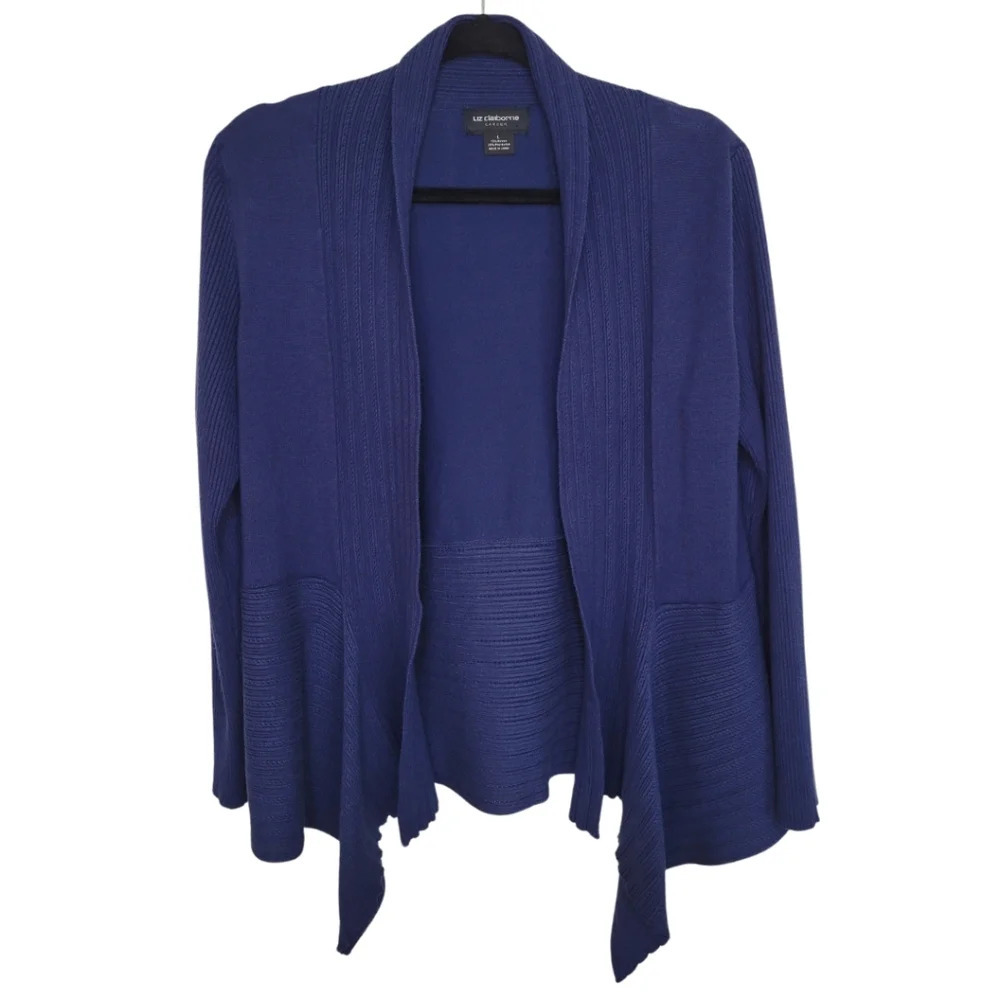 LIZ CLAIBORNE CAREER Blue Cardigan Business Casual Comfortable Women's Size L